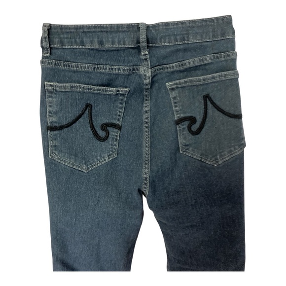 Gored Embroidered Floral Sunshine Stretch Blue Jeans Flare Denim Boho Pants 1XL - Picture 5 of 6